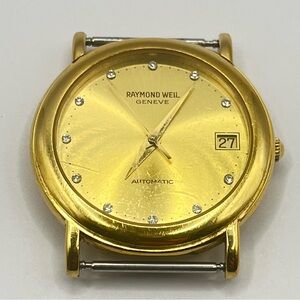 Raymond Weil 2906 Swiss Automatic Mens Watch Diamond Dial Gold Plated Running